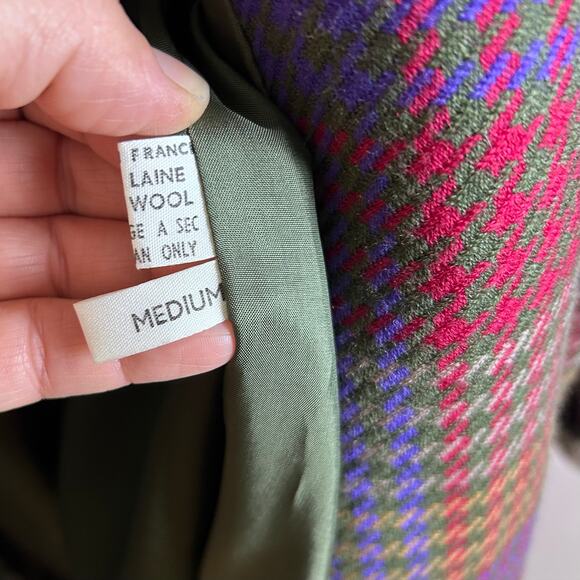 Jun Ashida Paris coat medium plaid houndstooth colorful wool oversized shawl - Picture 10 of 11